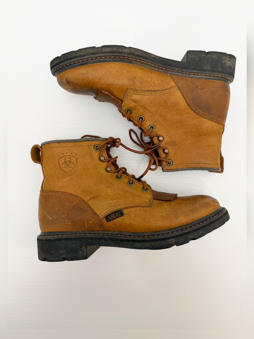 Ariat Womens 8 Brown Leather Lace Up Kiltie Work Boots 31080 Heritage Roper - Picture 7 of 13